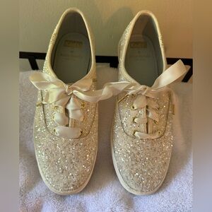 Kate Spade x Keds Sparkly Silver Womens Size 6.5 Fashion Sneakers UK 4 EUR 37